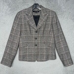 VTG Anne Klein Blazer Women's Sz 6 Gray Houndstooth Tweed Wool Blend Jacket Coat